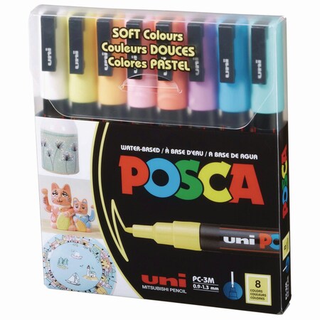 Posca Water-Based Paint Markers, Fine Bullet Tip, 0.9 mm/1.3 mm, Assorted Colors, 8/Set PC3M8CSOFTCOLORS